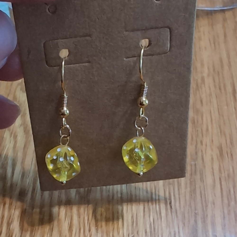 Yellow Dice Dangle Earrings